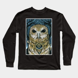 Owl Guardian of the Woods - White Outlined Version Long Sleeve T-Shirt